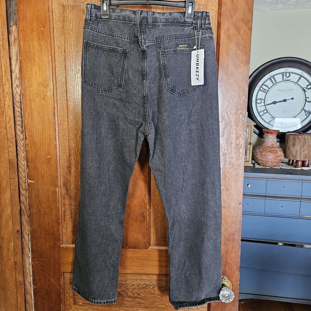 WEIFUJIA RELAXED STRAIGHT JEANS Mens 34 Black  Stretch Casual Denim Wide Leg I26